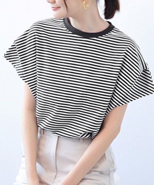 SallyLunn(サリーラン)の「UVカット半袖トップス(Tシャツ/カットソー・レディース・ブラック/ホワイト/ブラック×ホワイト/ネイビー×ホワイト・FREE)」の7枚目の写真