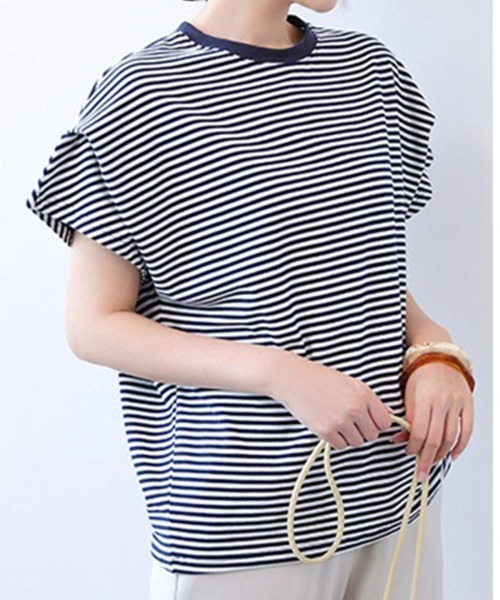 SallyLunn(サリーラン)の「UVカット半袖トップス(Tシャツ/カットソー・レディース・ブラック/ホワイト/ブラック×ホワイト/ネイビー×ホワイト・FREE)」の10枚目の写真