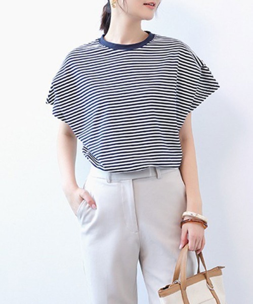 SallyLunn(サリーラン)の「UVカット半袖トップス(Tシャツ/カットソー・レディース・ブラック/ホワイト/ブラック×ホワイト/ネイビー×ホワイト・FREE)」の11枚目の写真