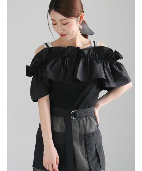 Te chichi（テチチ）の「オフショルドッキングトップス（Tシャツ/カットソー・レディース・ホワイト/モカ/ブラック・F）」の2枚目の写真