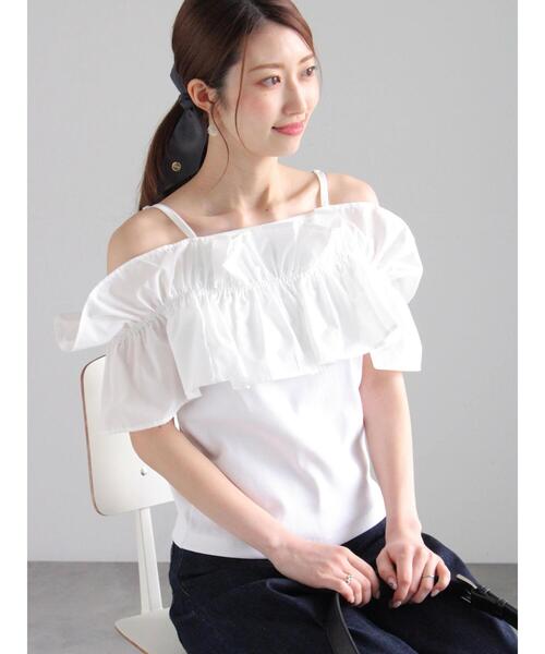Te chichi（テチチ）の「オフショルドッキングトップス（Tシャツ/カットソー・レディース・ホワイト/モカ/ブラック・F）」の7枚目の写真