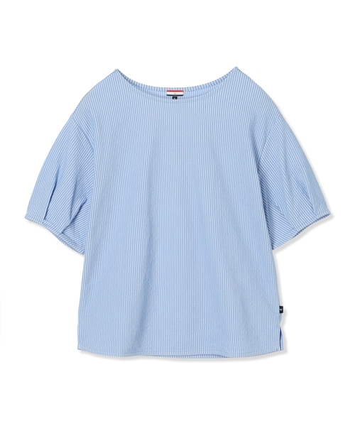 Petit Honfleur（プチオンフルール）の「【接触冷感】サッカーストライププルオーバー（Tシャツ/カットソー・レディース・ブルー/グレー/ベージュ・M/L）」の4枚目の写真