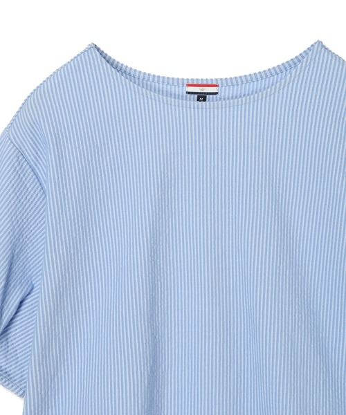 Petit Honfleur（プチオンフルール）の「【接触冷感】サッカーストライププルオーバー（Tシャツ/カットソー・レディース・ブルー/グレー/ベージュ・M/L）」の6枚目の写真