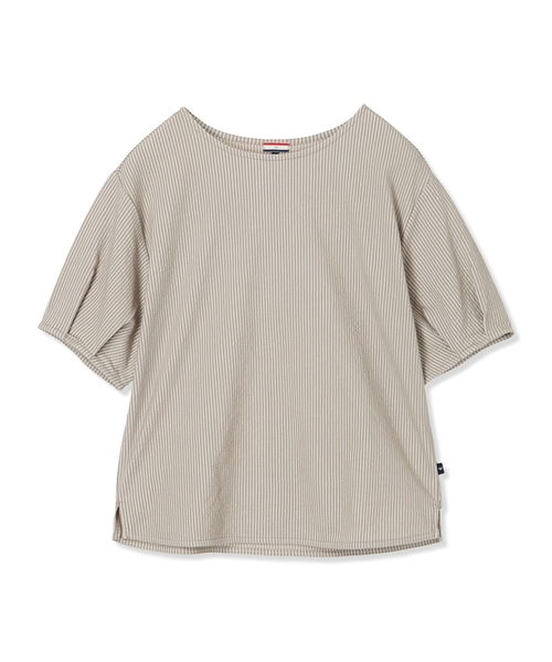 Petit Honfleur（プチオンフルール）の「【接触冷感】サッカーストライププルオーバー（Tシャツ/カットソー・レディース・ブルー/グレー/ベージュ・M/L）」の16枚目の写真