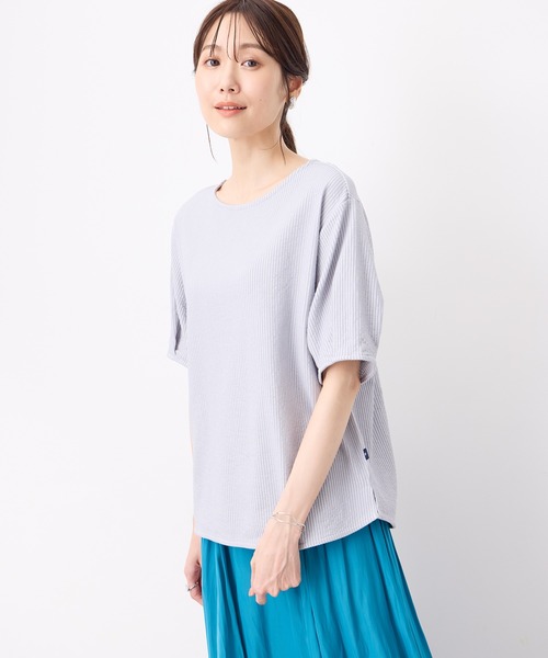 Petit Honfleur（プチオンフルール）の「【接触冷感】サッカーストライププルオーバー（Tシャツ/カットソー・レディース・ブルー/グレー/ベージュ・M/L）」の19枚目の写真