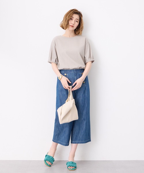 Petit Honfleur（プチオンフルール）の「【接触冷感】サッカーストライププルオーバー（Tシャツ/カットソー・レディース・ブルー/グレー/ベージュ・M/L）」の20枚目の写真