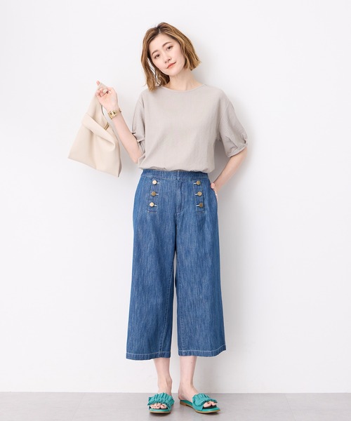 Petit Honfleur（プチオンフルール）の「【接触冷感】サッカーストライププルオーバー（Tシャツ/カットソー・レディース・ブルー/グレー/ベージュ・M/L）」の21枚目の写真