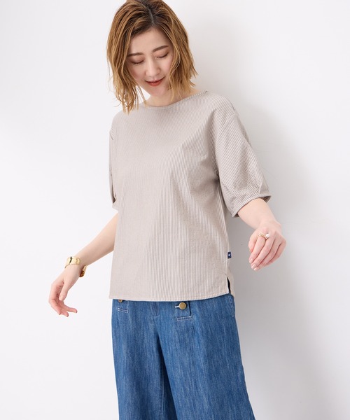 Petit Honfleur（プチオンフルール）の「【接触冷感】サッカーストライププルオーバー（Tシャツ/カットソー・レディース・ブルー/グレー/ベージュ・M/L）」の22枚目の写真