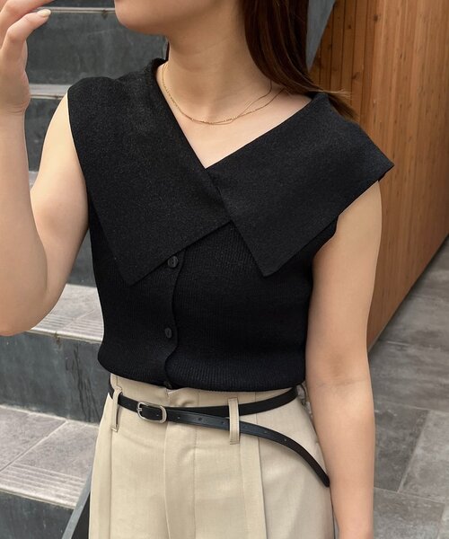 CAPRICIEUX LE'MAGE(カプリシューレマージュ)の「【前後2WAY仕様】BIG襟ニット(ニット/セーター・レディース・シルバー/ベージュ/ブラック・FREE)」の5枚目の写真