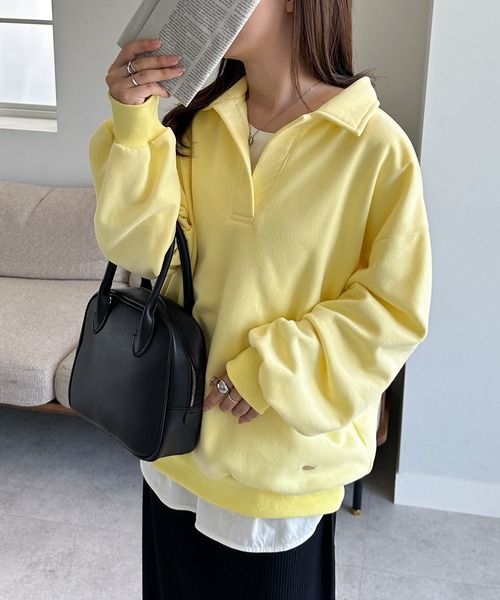 RANAN（ラナン）の「裏起毛ポロ襟オーバーサイズスウェット（スウェット・レディース・アイボリー/ブラック/グレー/イエロー・M-L/L-XL）」の4枚目の写真