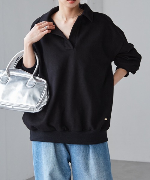 RANAN（ラナン）の「裏起毛ポロ襟オーバーサイズスウェット（スウェット・レディース・アイボリー/ブラック/グレー/イエロー・M-L/L-XL）」の21枚目の写真