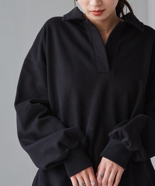 RANAN（ラナン）の「裏起毛ポロ襟オーバーサイズスウェット（スウェット・レディース・アイボリー/ブラック/グレー/イエロー・M-L/L-XL）」の5枚目の写真