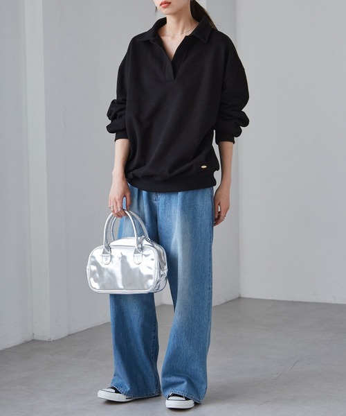 RANAN（ラナン）の「裏起毛ポロ襟オーバーサイズスウェット（スウェット・レディース・アイボリー/ブラック/グレー/イエロー・M-L/L-XL）」の7枚目の写真