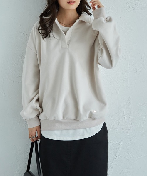 RANAN（ラナン）の「裏起毛ポロ襟オーバーサイズスウェット（スウェット・レディース・アイボリー/ブラック/グレー/イエロー・M-L/L-XL）」の9枚目の写真