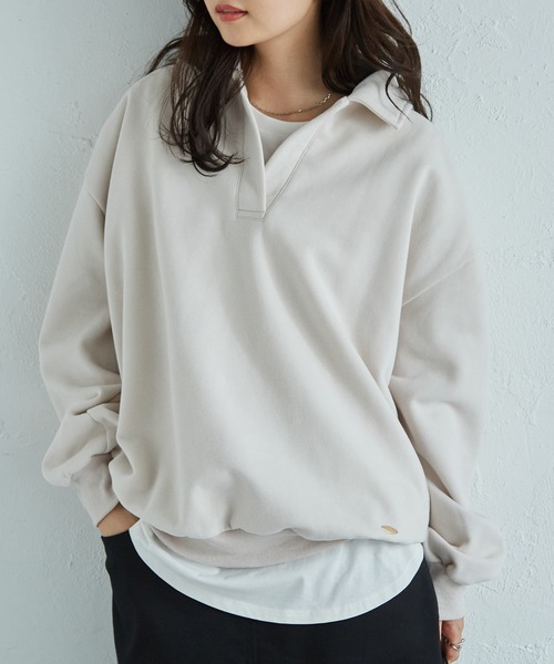 RANAN（ラナン）の「裏起毛ポロ襟オーバーサイズスウェット（スウェット・レディース・アイボリー/ブラック/グレー/イエロー・M-L/L-XL）」の10枚目の写真