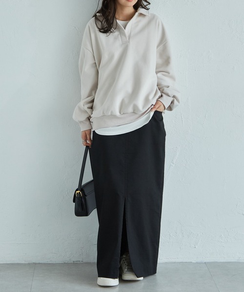 RANAN（ラナン）の「裏起毛ポロ襟オーバーサイズスウェット（スウェット・レディース・アイボリー/ブラック/グレー/イエロー・M-L/L-XL）」の11枚目の写真