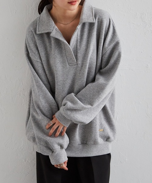 RANAN（ラナン）の「裏起毛ポロ襟オーバーサイズスウェット（スウェット・レディース・アイボリー/ブラック/グレー/イエロー・M-L/L-XL）」の17枚目の写真