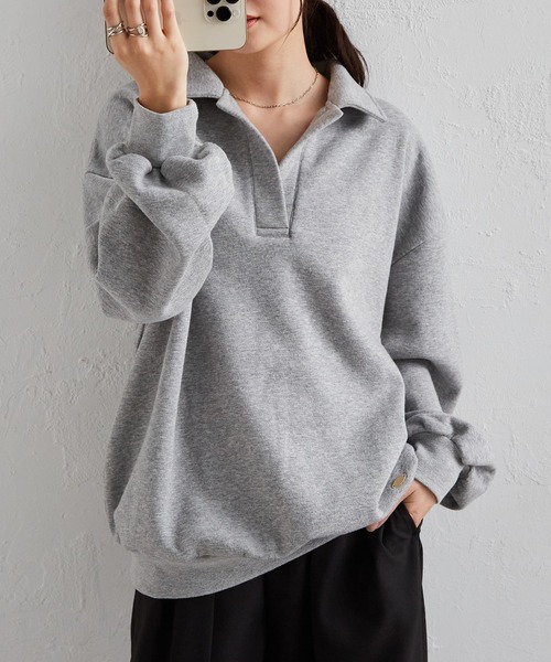 RANAN（ラナン）の「裏起毛ポロ襟オーバーサイズスウェット（スウェット・レディース・アイボリー/ブラック/グレー/イエロー・M-L/L-XL）」の19枚目の写真