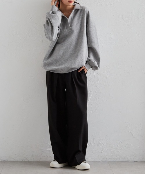 RANAN（ラナン）の「裏起毛ポロ襟オーバーサイズスウェット（スウェット・レディース・アイボリー/ブラック/グレー/イエロー・M-L/L-XL）」の20枚目の写真