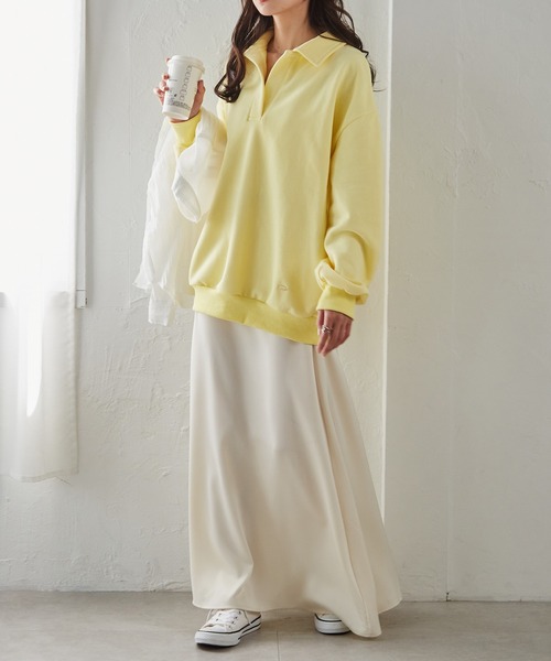 RANAN（ラナン）の「裏起毛ポロ襟オーバーサイズスウェット（スウェット・レディース・アイボリー/ブラック/グレー/イエロー・M-L/L-XL）」の16枚目の写真