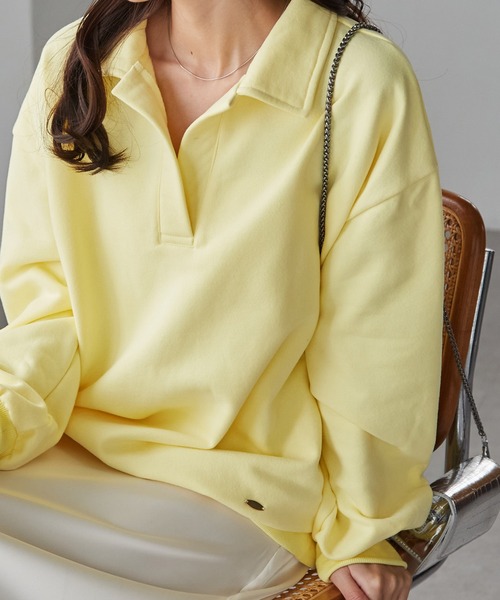 RANAN（ラナン）の「裏起毛ポロ襟オーバーサイズスウェット（スウェット・レディース・アイボリー/ブラック/グレー/イエロー・M-L/L-XL）」の13枚目の写真