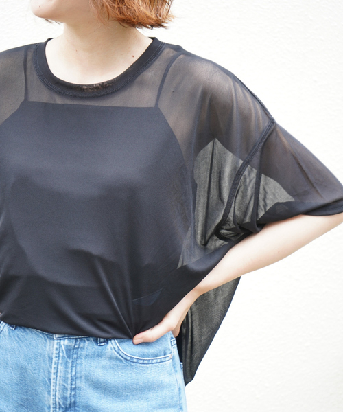 qualite scape（カリテ スケープ）の「【インナーキャミソール付き】シアードルマンTシャツ/涼しげシアーTシャツ/着回し/5分袖/大人シアーTシャツ（Tシャツ/カットソー・レディース・ブラック/ホワイト・フリー）」の20枚目の写真