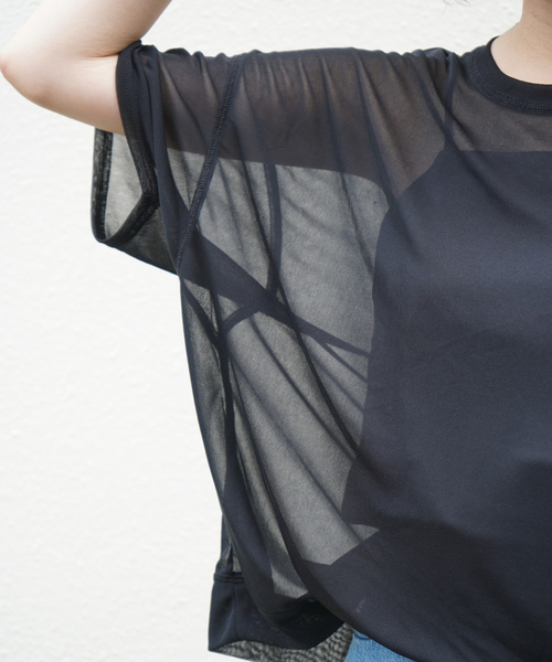qualite scape（カリテ スケープ）の「【インナーキャミソール付き】シアードルマンTシャツ/涼しげシアーTシャツ/着回し/5分袖/大人シアーTシャツ（Tシャツ/カットソー・レディース・ブラック/ホワイト・フリー）」の19枚目の写真