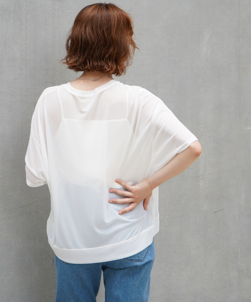 qualite scape（カリテ スケープ）の「【インナーキャミソール付き】シアードルマンTシャツ/涼しげシアーTシャツ/着回し/5分袖/大人シアーTシャツ（Tシャツ/カットソー・レディース・ブラック/ホワイト・フリー）」の16枚目の写真