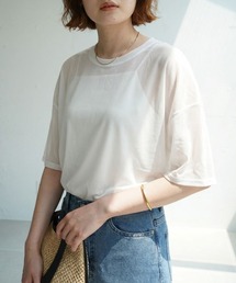 qualite scape | 【インナーキャミソール付き】シアードルマンTシャツ/涼しげシアーTシャツ/着回し/5分袖/大人シアーTシャツ(Tシャツ/カットソー)