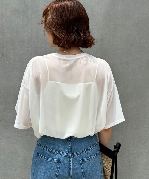 qualite scape（カリテ スケープ）の「【インナーキャミソール付き】シアードルマンTシャツ/涼しげシアーTシャツ/着回し/5分袖/大人シアーTシャツ（Tシャツ/カットソー・レディース・ブラック/ホワイト・フリー）」の11枚目の写真