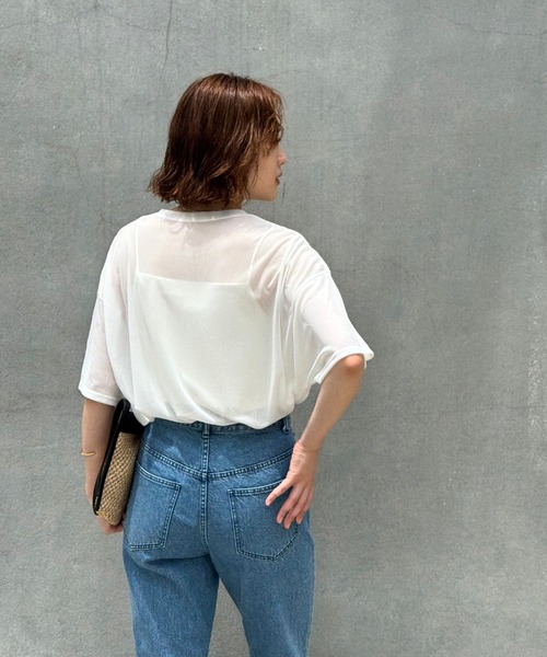 qualite scape（カリテ スケープ）の「【インナーキャミソール付き】シアードルマンTシャツ/涼しげシアーTシャツ/着回し/5分袖/大人シアーTシャツ（Tシャツ/カットソー・レディース・ブラック/ホワイト・フリー）」の6枚目の写真