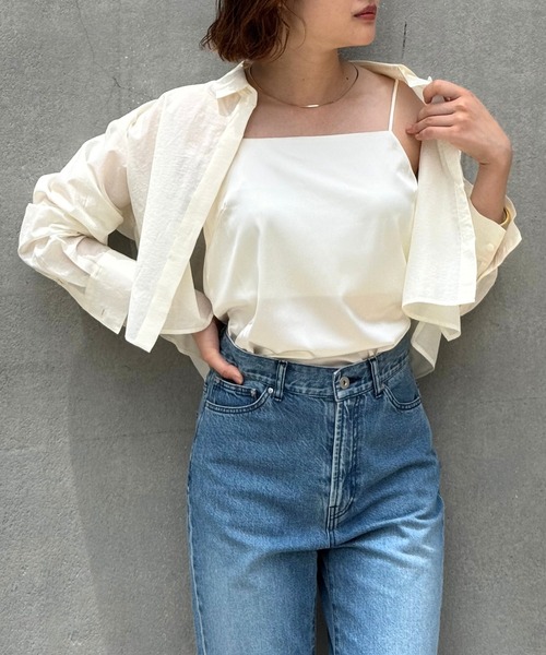 qualite scape（カリテ スケープ）の「【インナーキャミソール付き】シアードルマンTシャツ/涼しげシアーTシャツ/着回し/5分袖/大人シアーTシャツ（Tシャツ/カットソー・レディース・ブラック/ホワイト・フリー）」の4枚目の写真