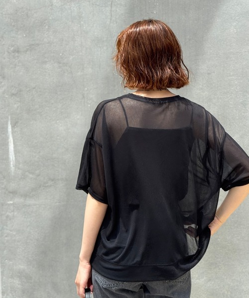 qualite scape（カリテ スケープ）の「【インナーキャミソール付き】シアードルマンTシャツ/涼しげシアーTシャツ/着回し/5分袖/大人シアーTシャツ（Tシャツ/カットソー・レディース・ブラック/ホワイト・フリー）」の3枚目の写真