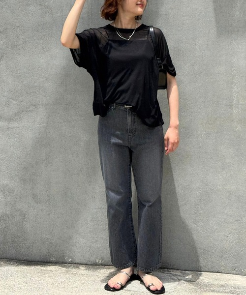 qualite scape（カリテ スケープ）の「【インナーキャミソール付き】シアードルマンTシャツ/涼しげシアーTシャツ/着回し/5分袖/大人シアーTシャツ（Tシャツ/カットソー・レディース・ブラック/ホワイト・フリー）」の13枚目の写真