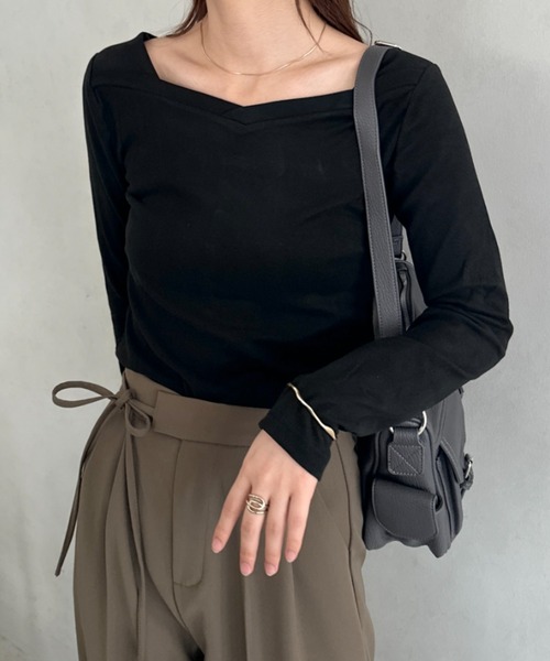 MYMOOD.(マイムード)の「アンバランスネックデザイントップス(Tシャツ/カットソー・レディース・ブラック/ブラウン/ホワイト・FREE)」の14枚目の写真