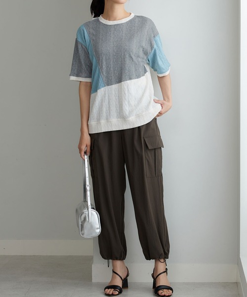BELLUNA PLUS(ベルーナ)の「ミニケーブル柄パッチワーク風プルオーバー(Tシャツ/カットソー・レディース・ブラウン/ワイン/グレー・X-LARGE/LARGE/MEDIUM)」の5枚目の写真