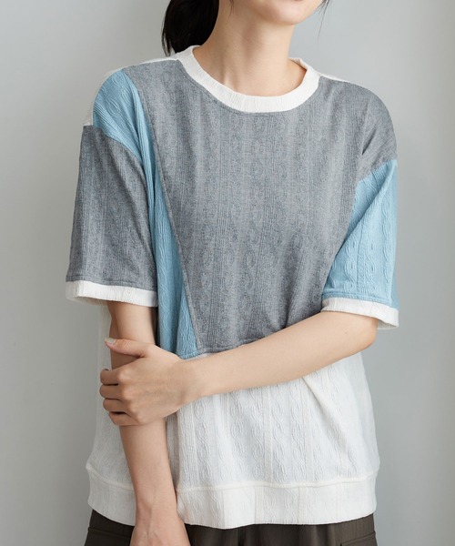 BELLUNA PLUS(ベルーナ)の「ミニケーブル柄パッチワーク風プルオーバー(Tシャツ/カットソー・レディース・ブラウン/ワイン/グレー・X-LARGE/LARGE/MEDIUM)」の9枚目の写真