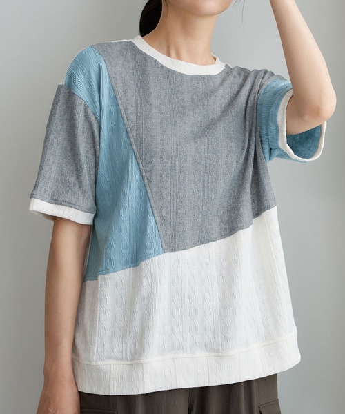 BELLUNA PLUS(ベルーナ)の「ミニケーブル柄パッチワーク風プルオーバー(Tシャツ/カットソー・レディース・ブラウン/ワイン/グレー・X-LARGE/LARGE/MEDIUM)」の12枚目の写真