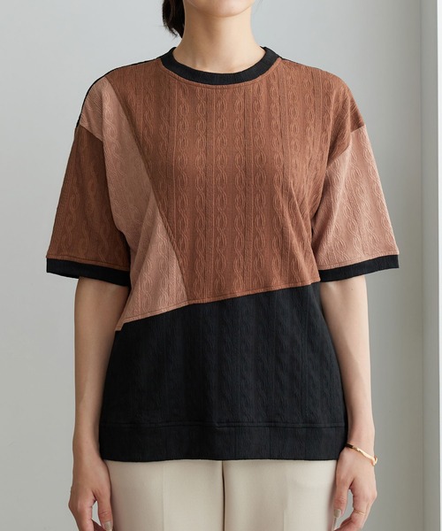 BELLUNA PLUS(ベルーナ)の「ミニケーブル柄パッチワーク風プルオーバー(Tシャツ/カットソー・レディース・ブラウン/ワイン/グレー・X-LARGE/LARGE/MEDIUM)」の18枚目の写真