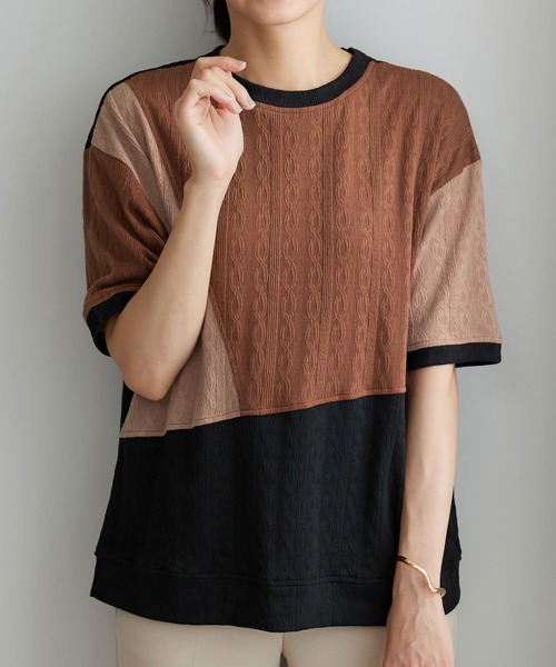 BELLUNA PLUS(ベルーナ)の「ミニケーブル柄パッチワーク風プルオーバー(Tシャツ/カットソー・レディース・ブラウン/ワイン/グレー・X-LARGE/LARGE/MEDIUM)」の17枚目の写真