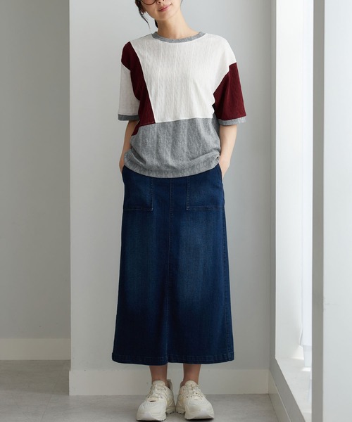 BELLUNA PLUS(ベルーナ)の「ミニケーブル柄パッチワーク風プルオーバー(Tシャツ/カットソー・レディース・ブラウン/ワイン/グレー・X-LARGE/LARGE/MEDIUM)」の13枚目の写真