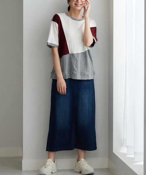 BELLUNA PLUS(ベルーナ)の「ミニケーブル柄パッチワーク風プルオーバー(Tシャツ/カットソー・レディース・ブラウン/ワイン/グレー・X-LARGE/LARGE/MEDIUM)」の14枚目の写真