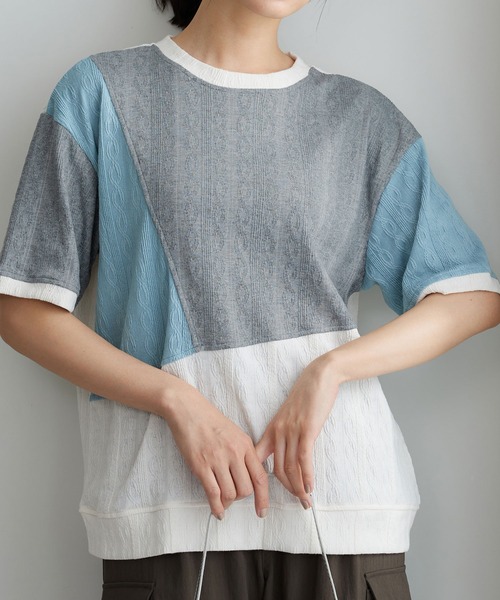 BELLUNA PLUS(ベルーナ)の「ミニケーブル柄パッチワーク風プルオーバー(Tシャツ/カットソー・レディース・ブラウン/ワイン/グレー・X-LARGE/LARGE/MEDIUM)」の11枚目の写真