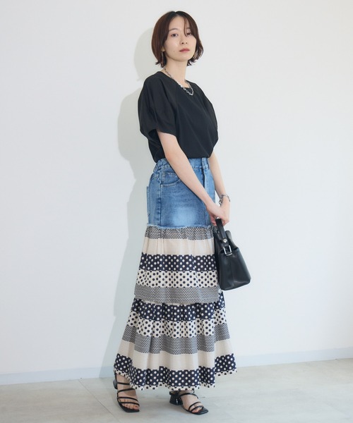 Paradise Picnic(パラダイスピクニック)の「doll up oops デニム柄ティアードスカート(デニムスカート・レディース・アイボリー/ネイビー・FREE)」の5枚目の写真