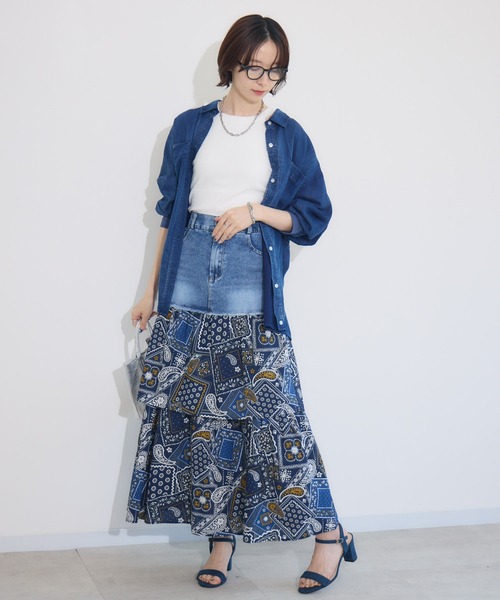 Paradise Picnic(パラダイスピクニック)の「doll up oops デニム柄ティアードスカート(デニムスカート・レディース・アイボリー/ネイビー・FREE)」の11枚目の写真