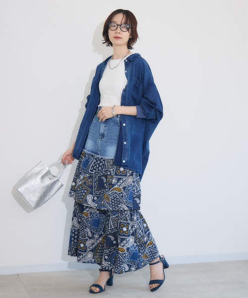 Paradise Picnic(パラダイスピクニック)の「doll up oops デニム柄ティアードスカート(デニムスカート・レディース・アイボリー/ネイビー・FREE)」の13枚目の写真