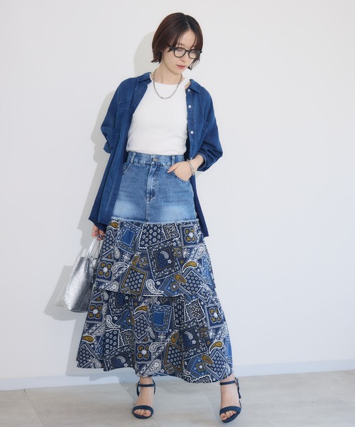 Paradise Picnic(パラダイスピクニック)の「doll up oops デニム柄ティアードスカート(デニムスカート・レディース・アイボリー/ネイビー・FREE)」の14枚目の写真