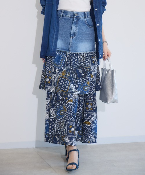 Paradise Picnic(パラダイスピクニック)の「doll up oops デニム柄ティアードスカート(デニムスカート・レディース・アイボリー/ネイビー・FREE)」の16枚目の写真