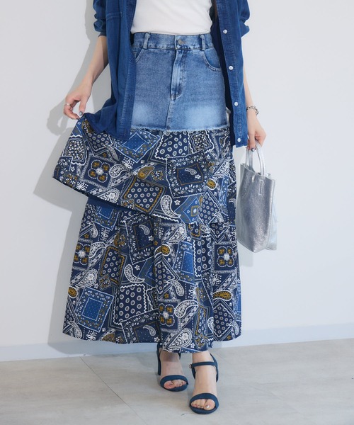 Paradise Picnic(パラダイスピクニック)の「doll up oops デニム柄ティアードスカート(デニムスカート・レディース・アイボリー/ネイビー・FREE)」の17枚目の写真