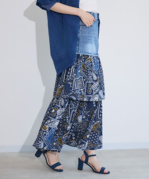 Paradise Picnic(パラダイスピクニック)の「doll up oops デニム柄ティアードスカート(デニムスカート・レディース・アイボリー/ネイビー・FREE)」の18枚目の写真